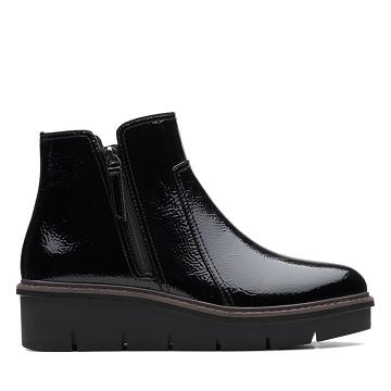 Black Clarks Airabell Zip CrinklePat Women's Boots | SG_MR151