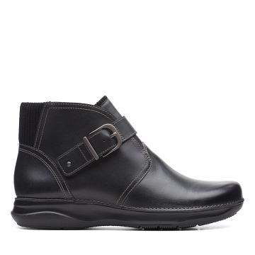 Black Clarks Appley Mid Leather Women's Boots | SG_BD161