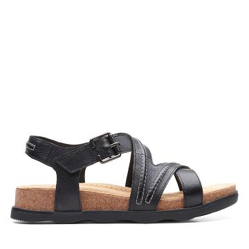 Black Clarks Brynn Ave Leather Women's Sandals | SG_JX172