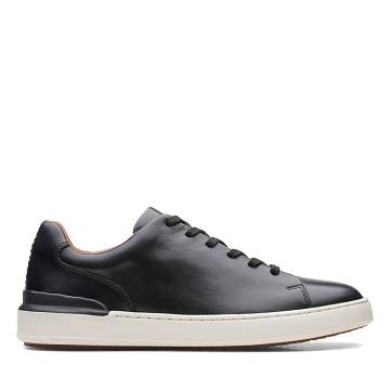 Black Clarks Court Lite Lace Leather Men's Sneakers | SG_NE18