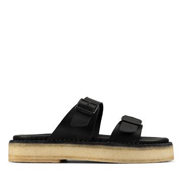 Black Clarks Desert Sndl Leather Women's Sandals | SG_RV216