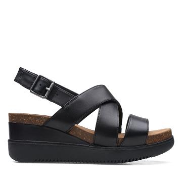 Black Clarks Lizby Cross Leather Women's Sandals | SG_QF272