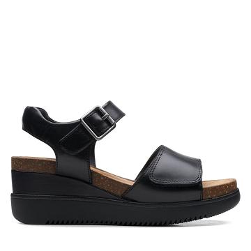 Black Clarks Lizby Strap Leather Women's Sandals | SG_RV276