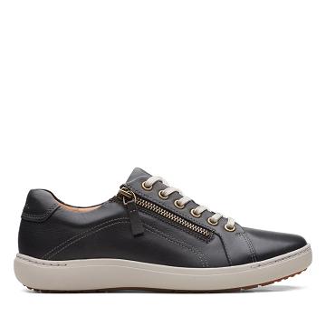 Black Clarks Nalle Lace Leather Women's Sneakers | SG_KB299