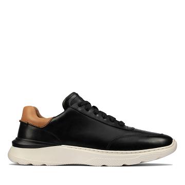 Black Clarks Sprint Lite Lace Leather Men's Sneakers | SG_JX100