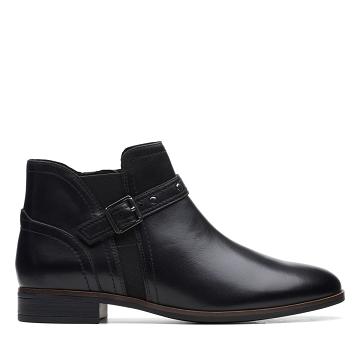 Black Clarks Trish Strap Leather Women's Boots | SG_MR367