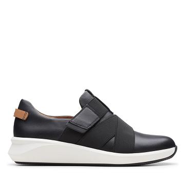 Black Clarks Un Rio Strap Leather Women's Sneakers | SG_NE378