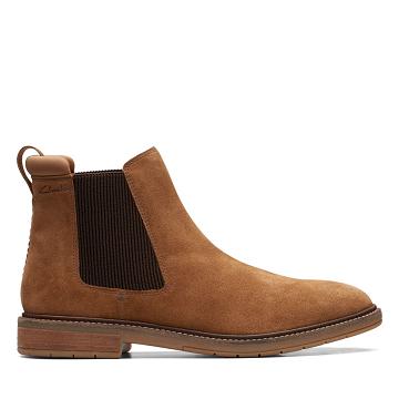 Brown Clarks Clarkdale Hall Cognac Suede Men's Boots | SG_KB11