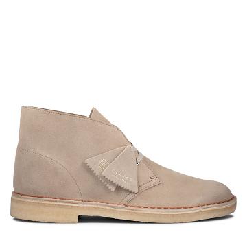 Brown Clarks Desert Sand Suede Men's Boots | SG_NE42