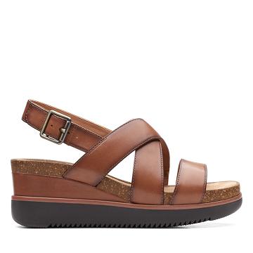 Dark Brown Clarks Lizby Cross Lea Women's Sandals | SG_MR271