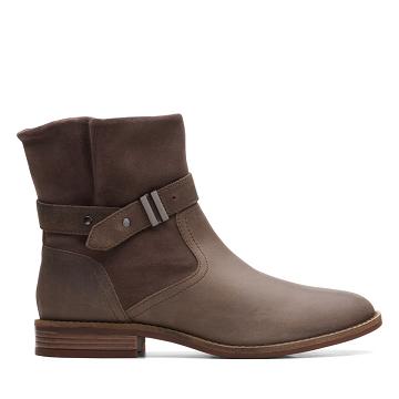 Dark Grey Brown Clarks Camzin Strap Women's Boots | SG_HZ183