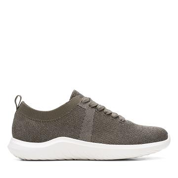 Dark Olive Clarks Nova Glint Combi Women's Sneakers | SG_MR307