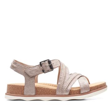 Grey Brown Clarks Brynn Ave Metallic Women's Sandals | SG_BD173