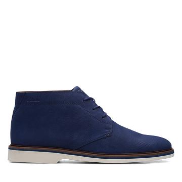 Navy Clarks Malwood Mid Nubuck Men's Boots | SG_FA86