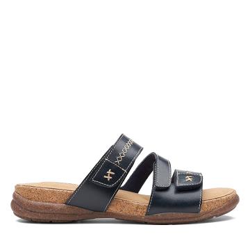 Navy Clarks Roseville Bay Leather Women's Sandals | SG_NE342