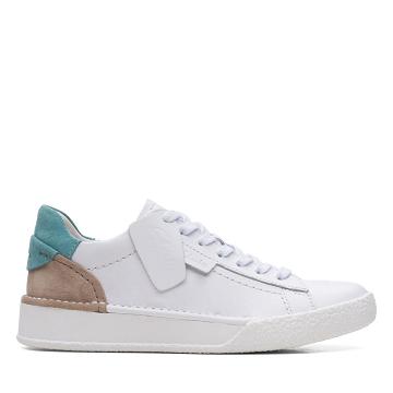 White / Turquoise Clarks Craft Cup Lace Women's Sneakers | SG_FA206