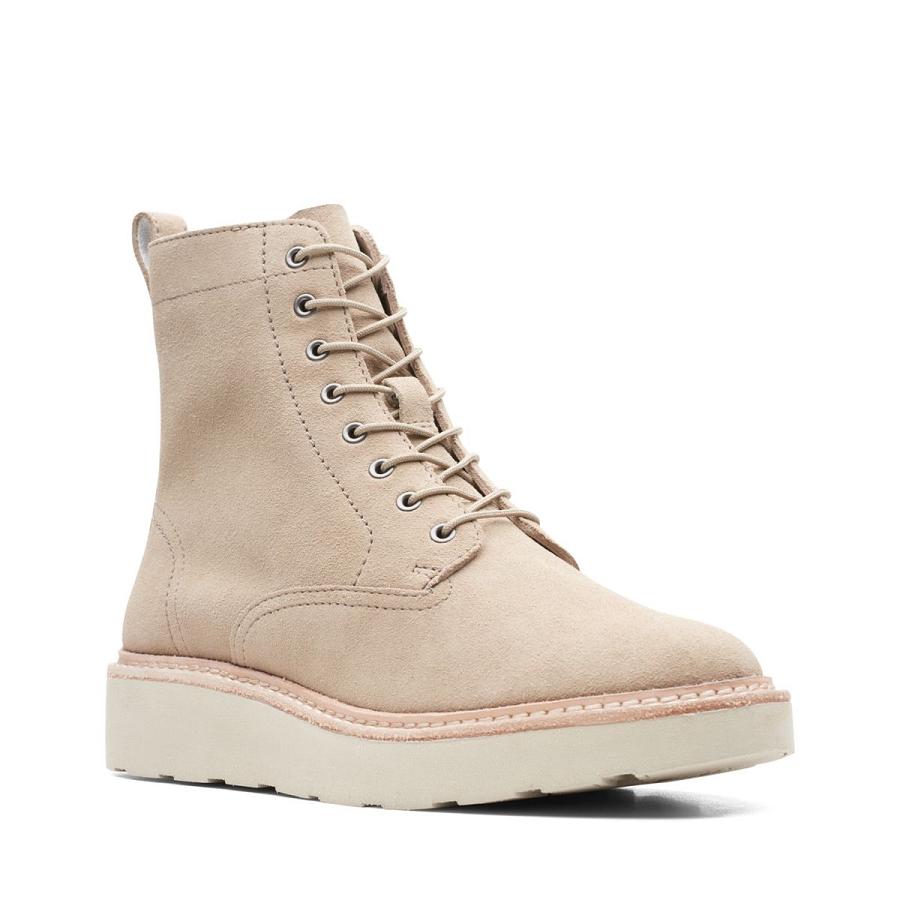 Beige Clarks Trace Pine Sand Suede Women's Boots | SG_NE366