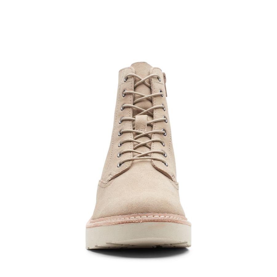 Beige Clarks Trace Pine Sand Suede Women's Boots | SG_NE366