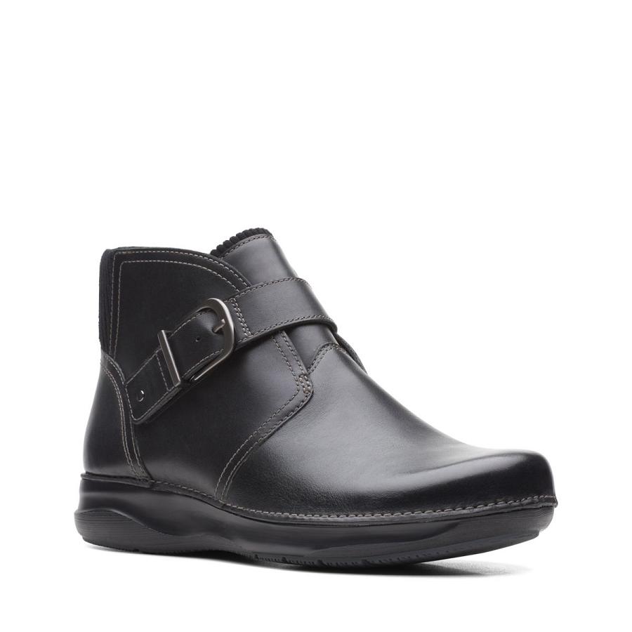 Black Clarks Appley Mid Leather Women's Boots | SG_BD161