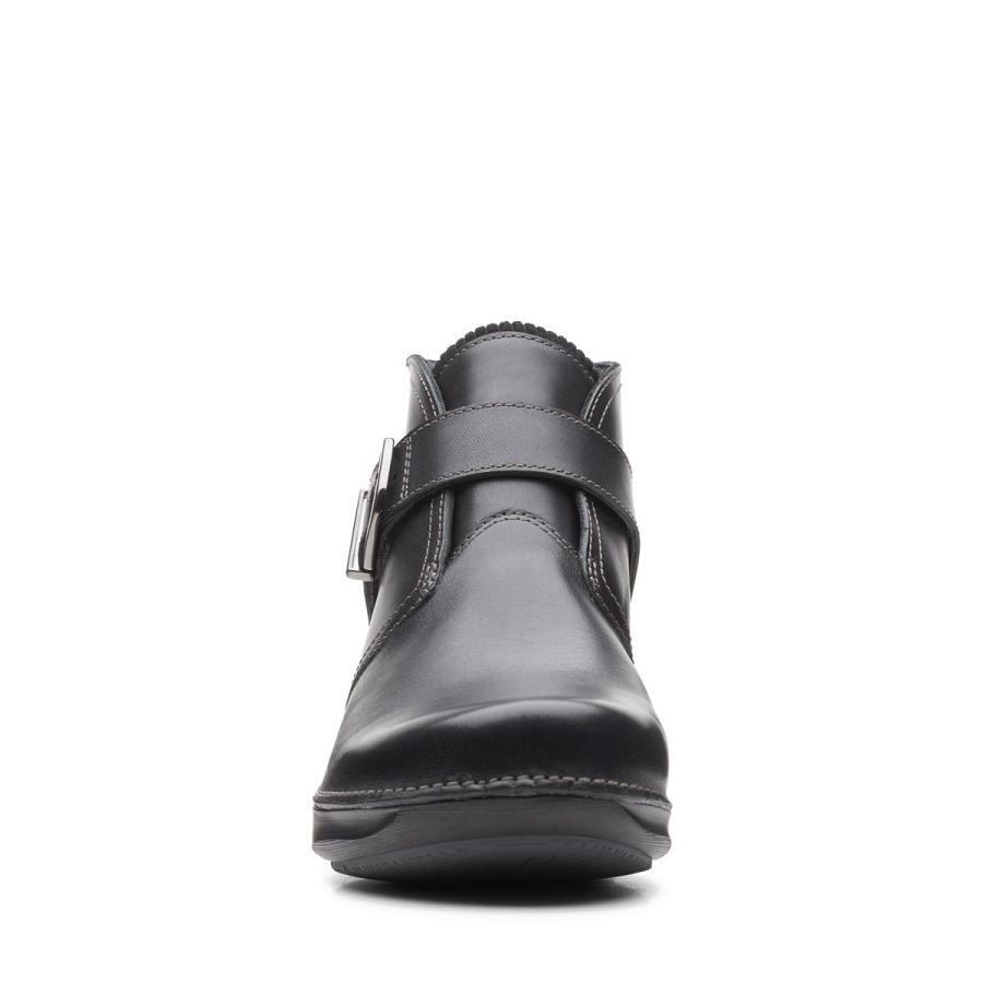 Black Clarks Appley Mid Leather Women's Boots | SG_BD161