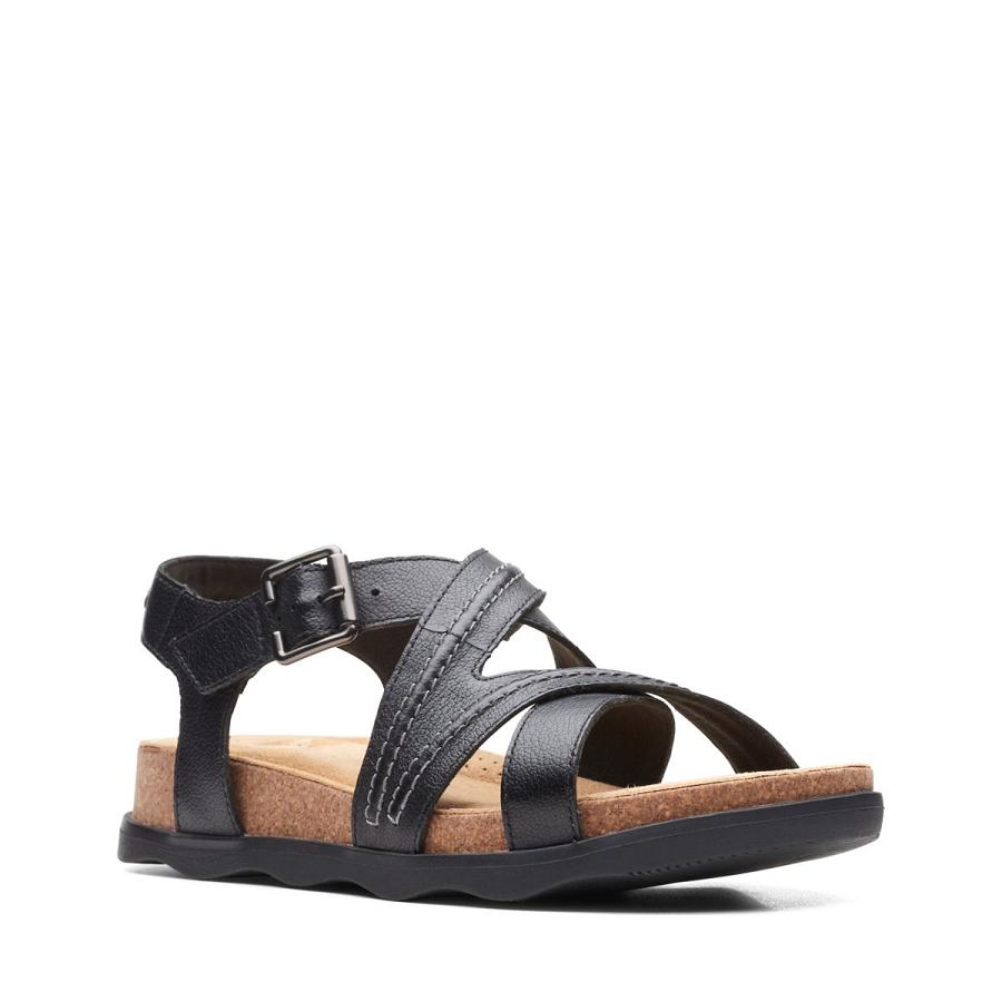 Black Clarks Brynn Ave Leather Women's Sandals | SG_JX172