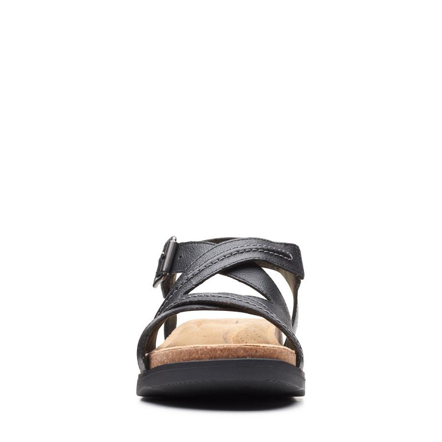 Black Clarks Brynn Ave Leather Women's Sandals | SG_JX172