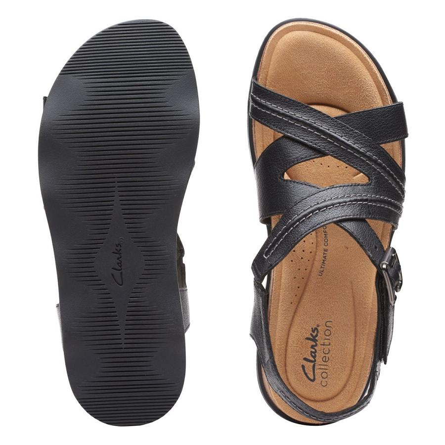 Black Clarks Brynn Ave Leather Women's Sandals | SG_JX172