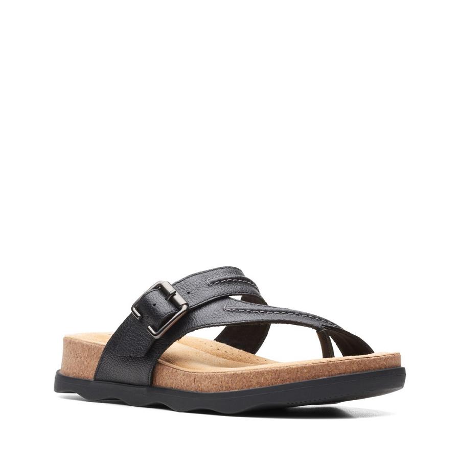 Black Clarks Brynn Madi Leather Women's Sandals | SG_WC177