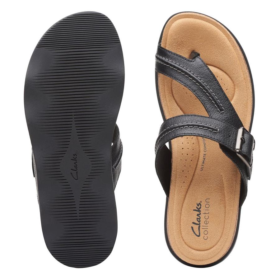 Black Clarks Brynn Madi Leather Women's Sandals | SG_WC177