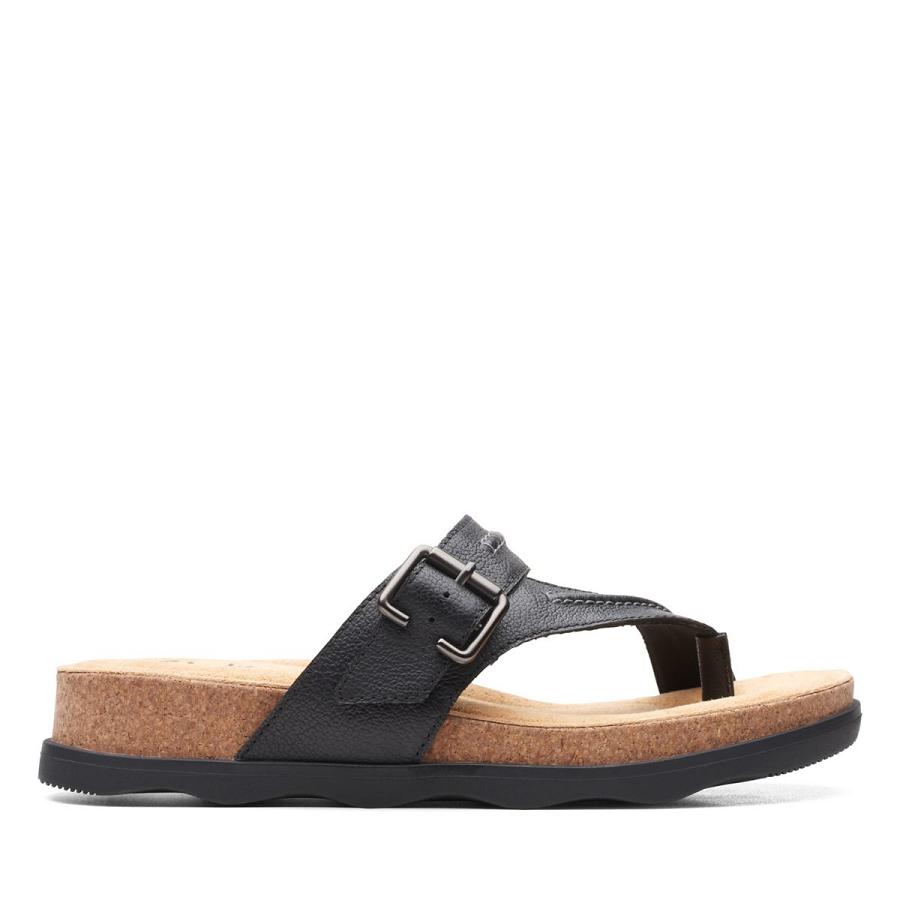 Black Clarks Brynn Madi Leather Women\'s Sandals | SG_WC177