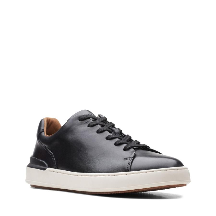 Black Clarks Court Lite Lace Leather Men's Sneakers | SG_NE18