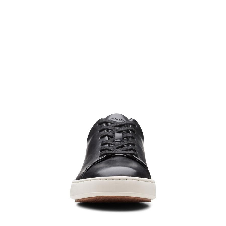 Black Clarks Court Lite Lace Leather Men's Sneakers | SG_NE18