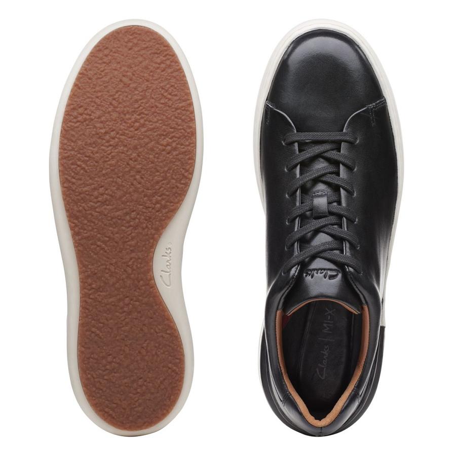 Black Clarks Court Lite Lace Leather Men's Sneakers | SG_NE18