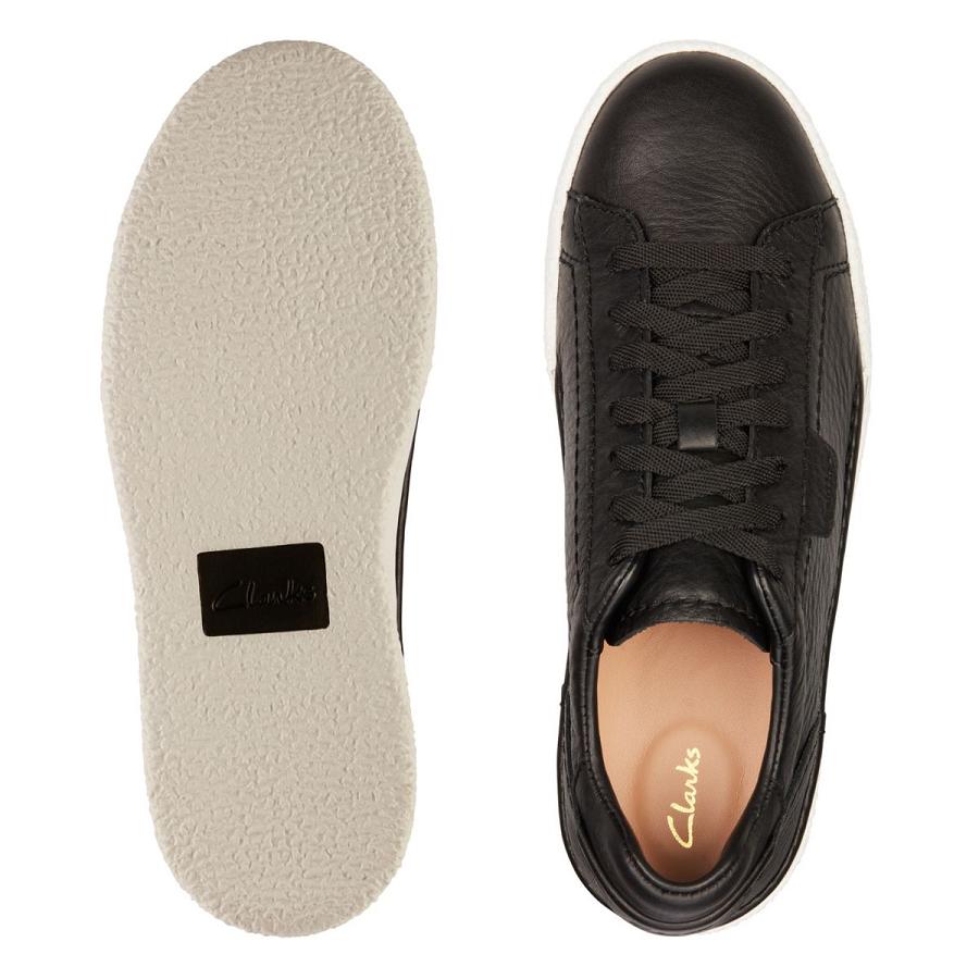 Black Clarks Craft Cup Lace Leather Women's Sneakers | SG_JX208