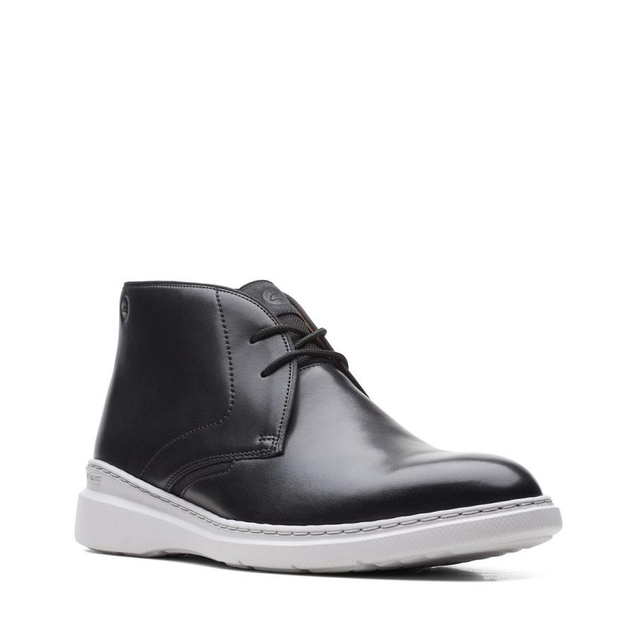 Black Clarks Dennet Mid Leather Men's Boots | SG_JX28