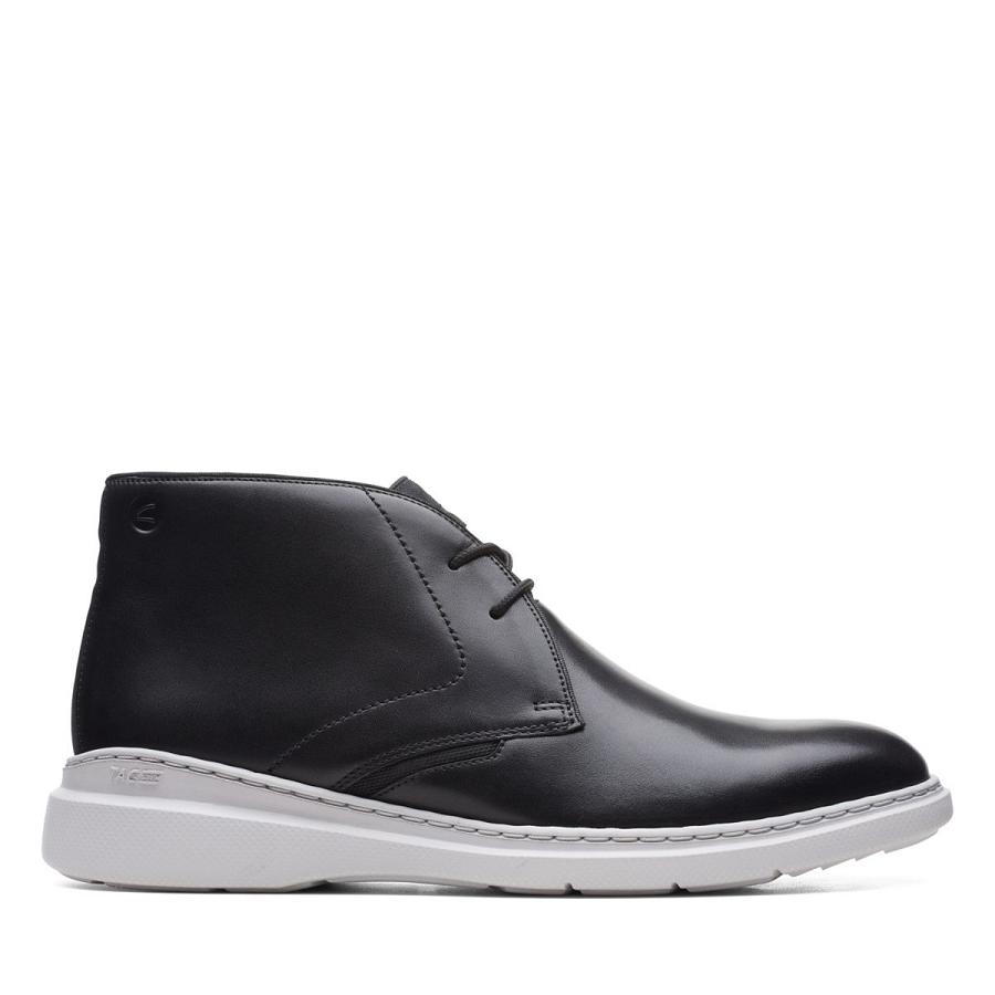 Black Clarks Dennet Mid Leather Men\'s Boots | SG_JX28