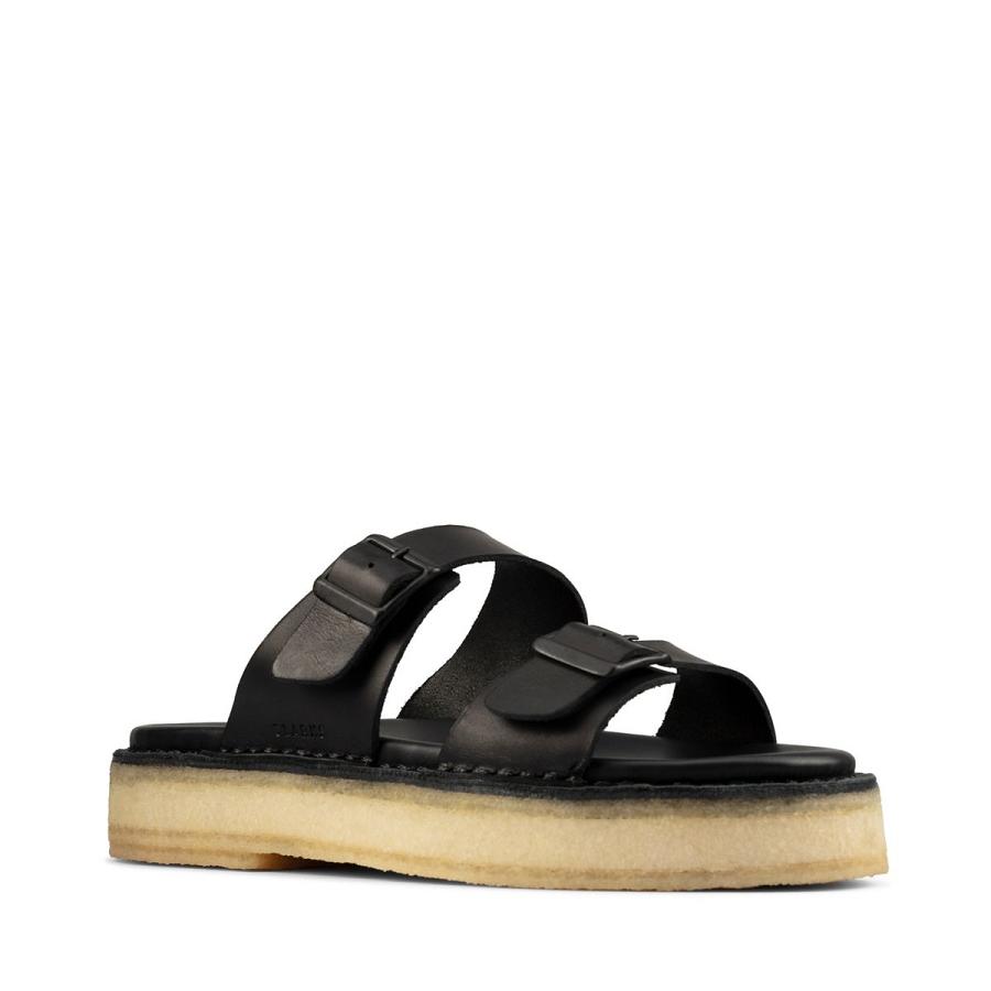 Black Clarks Desert Sndl Leather Women's Sandals | SG_RV216