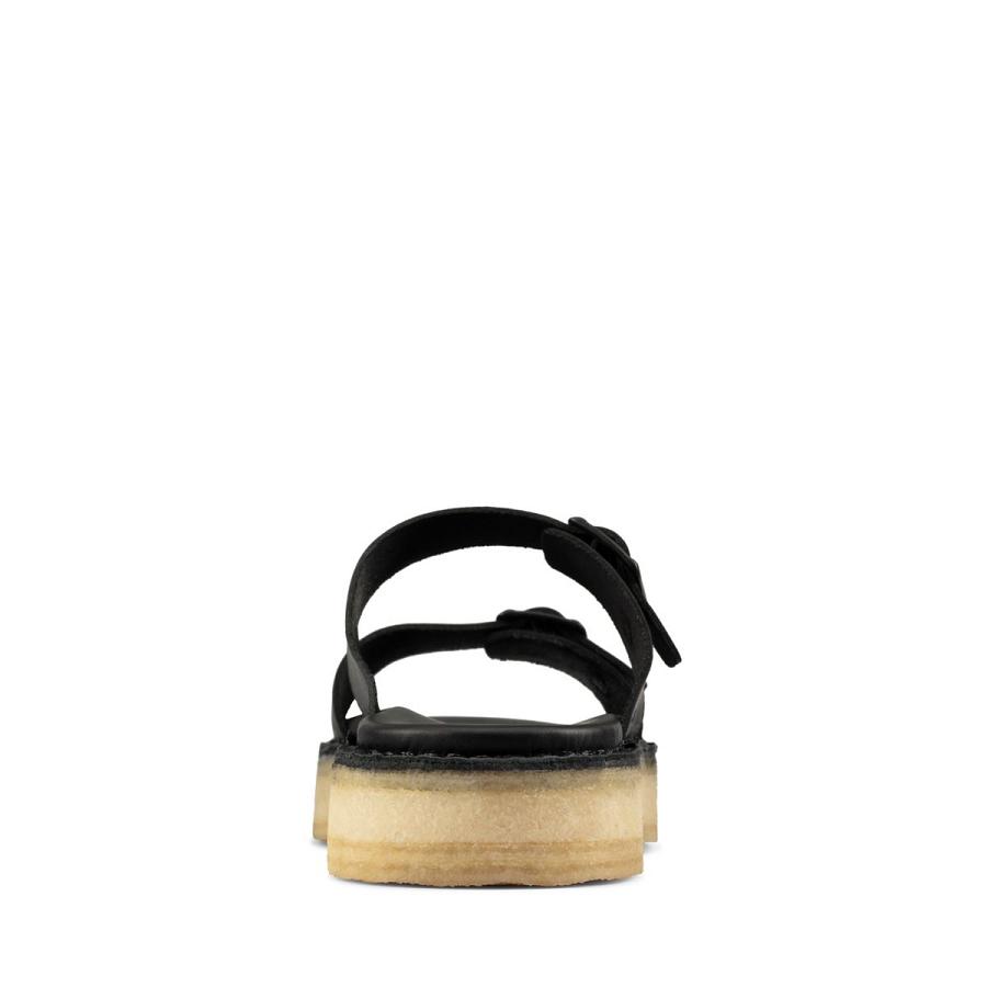 Black Clarks Desert Sndl Leather Women's Sandals | SG_RV216