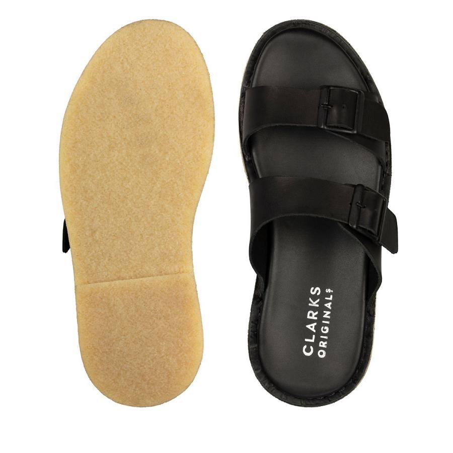 Black Clarks Desert Sndl Leather Women's Sandals | SG_RV216