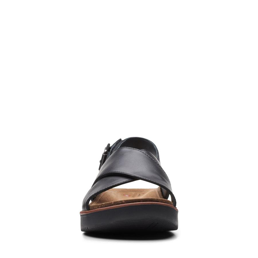 Black Clarks Elayne Cross Leather Women's Sandals | SG_MR223