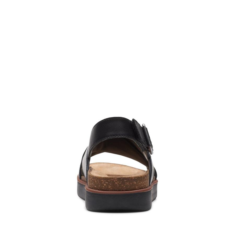 Black Clarks Elayne Cross Leather Women's Sandals | SG_MR223