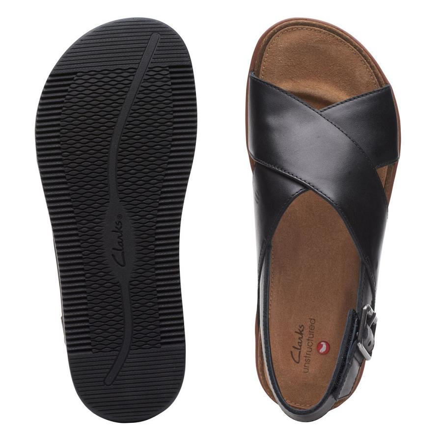 Black Clarks Elayne Cross Leather Women's Sandals | SG_MR223