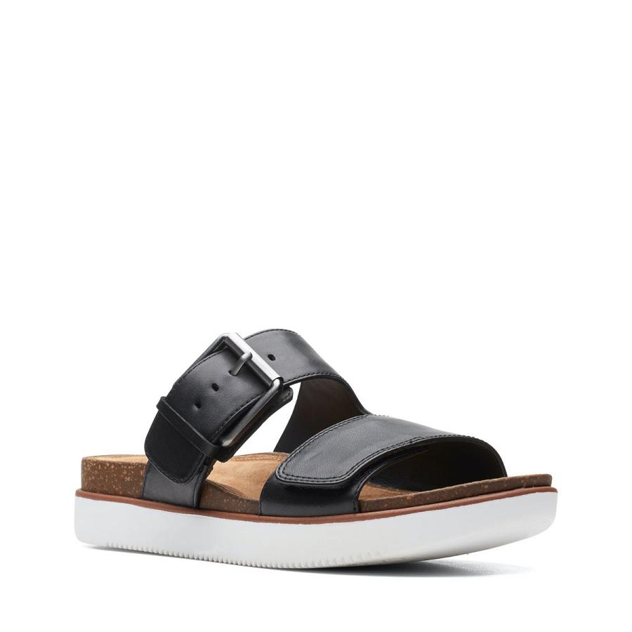 Black Clarks Elayne Ease Leather Women's Sandals | SG_QF224