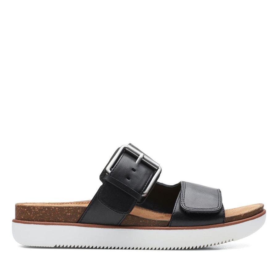 Black Clarks Elayne Ease Leather Women\'s Sandals | SG_QF224