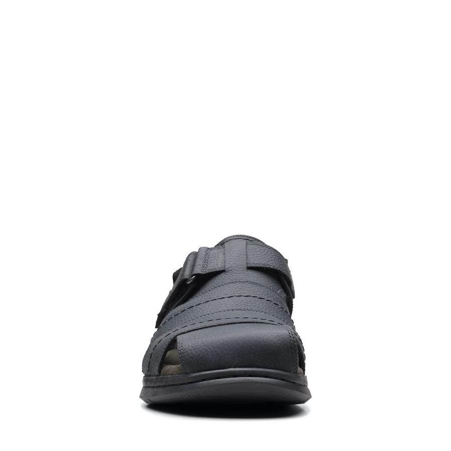 Black Clarks Hapsford Cove Blk Tumbled Leather Men's Sandals | SG_KB71