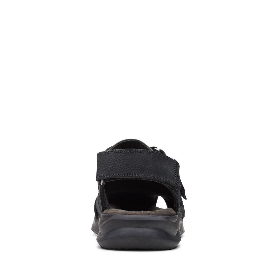 Black Clarks Hapsford Cove Blk Tumbled Leather Men's Sandals | SG_KB71