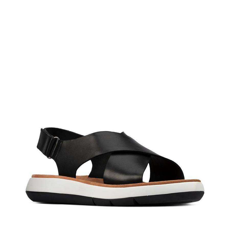 Black Clarks Jemsa Cross Leather Women's Sandals | SG_HZ243