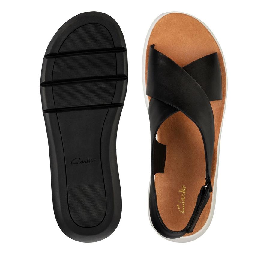 Black Clarks Jemsa Cross Leather Women's Sandals | SG_HZ243