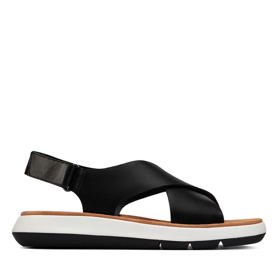 Black Clarks Jemsa Cross Leather Women\'s Sandals | SG_HZ243