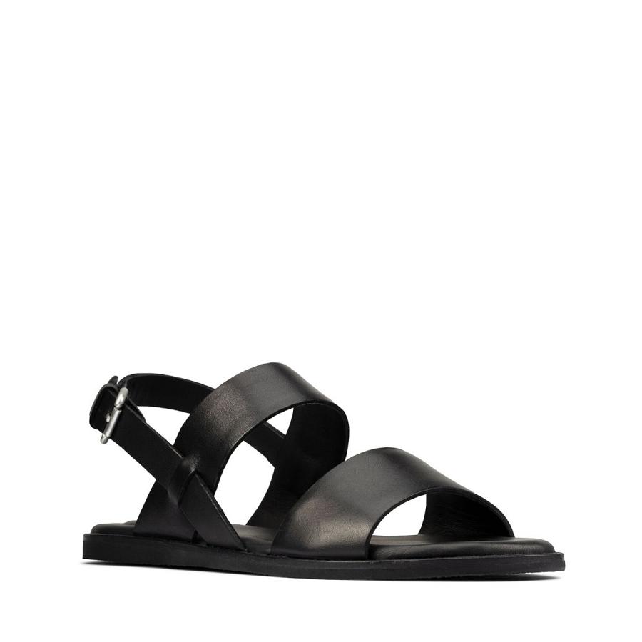 Black Clarks Karsea Strap Leather Women's Sandals | SG_WC249